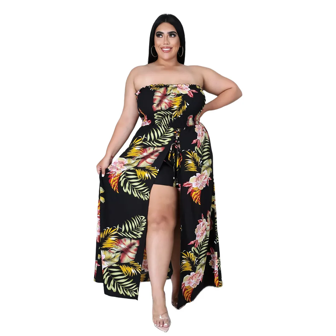 2021 New arrivals summer party tube top plus size flower slit strap stretch jumpsuit skirt 2 piece suit, Picture color
2021 New arrivals summer party tube top plus size flower slit strap stretch jumpsuit skirt 2 piece suit, Picture color