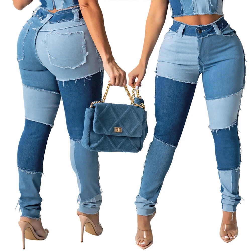 S390177 women's high waist ripped patchwork stretchy slim fit jeans jeans women denim jeans, Light blue
S390177 women's high waist ripped patchwork stretchy slim fit jeans jeans women denim jeans, Light blue