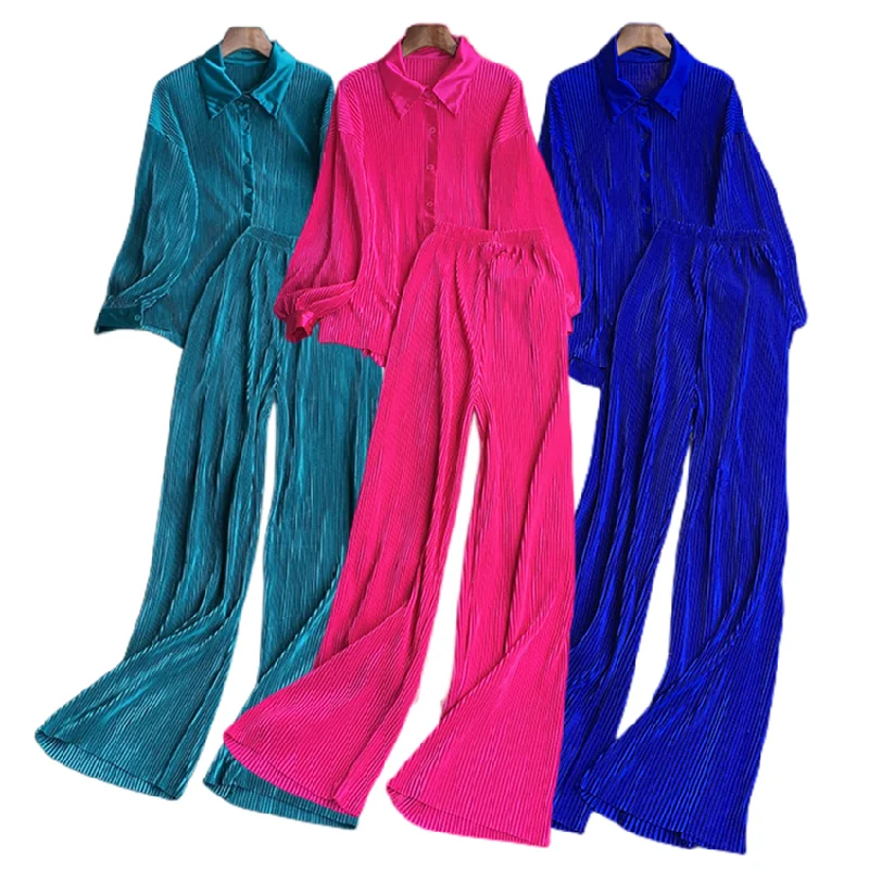 Y091-065 New Arrival Tracksuits For Women Candy Color Loose Pleated Shirt Elastic Pants Two Piece Set Casual Outfits For Women
Y091-065 New Arrival Tracksuits For Women Candy Color Loose Pleated Shirt Elastic Pants Two Piece Set Casual Outfits For Women