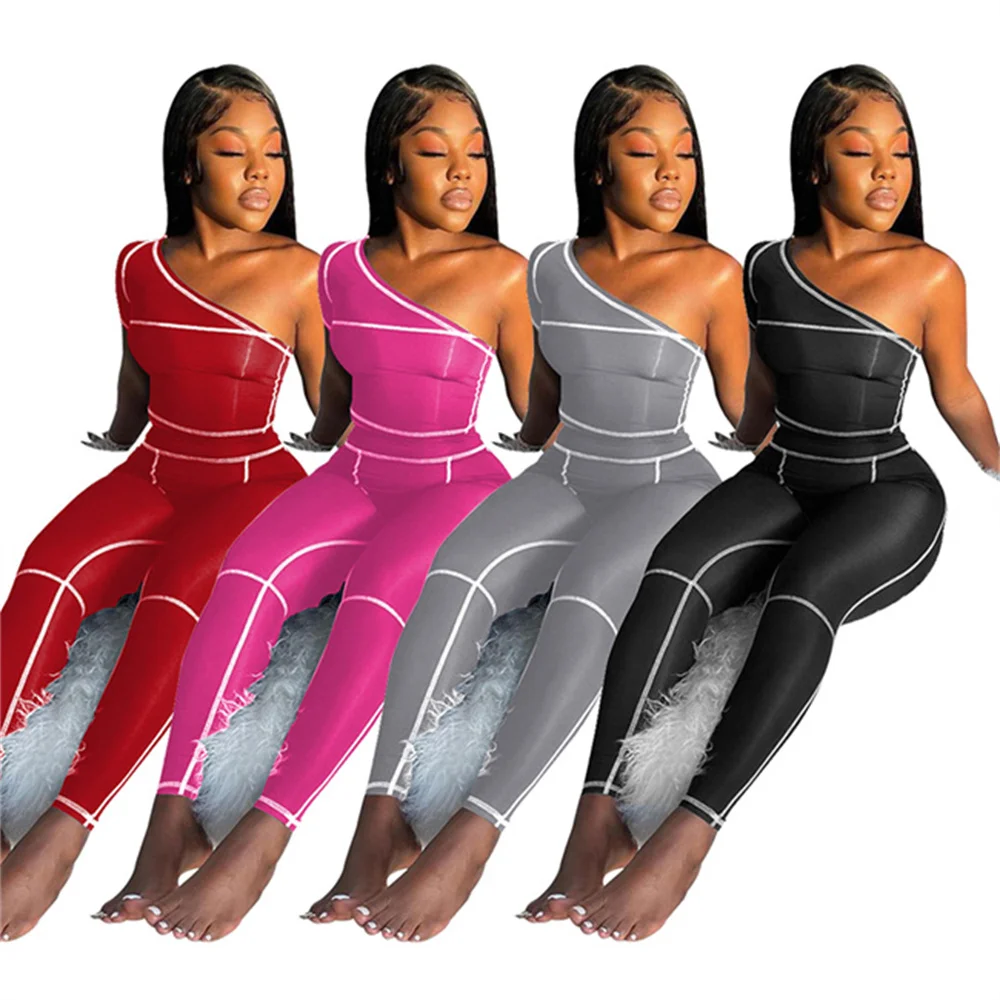 Summer Sexy One Shoulder Short Sleeve Crop Top Bodycon Elastic Fitness Pants Women Tracksuit 2 Piece Set
Summer Sexy One Shoulder Short Sleeve Crop Top Bodycon Elastic Fitness Pants Women Tracksuit 2 Piece Set