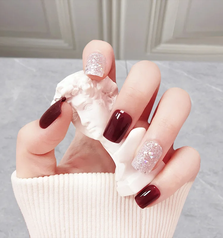 short flat wine red silver pink designed press on nails full cover press on nails press on nail tips
short flat wine red silver pink designed press on nails full cover press on nails press on nail tips