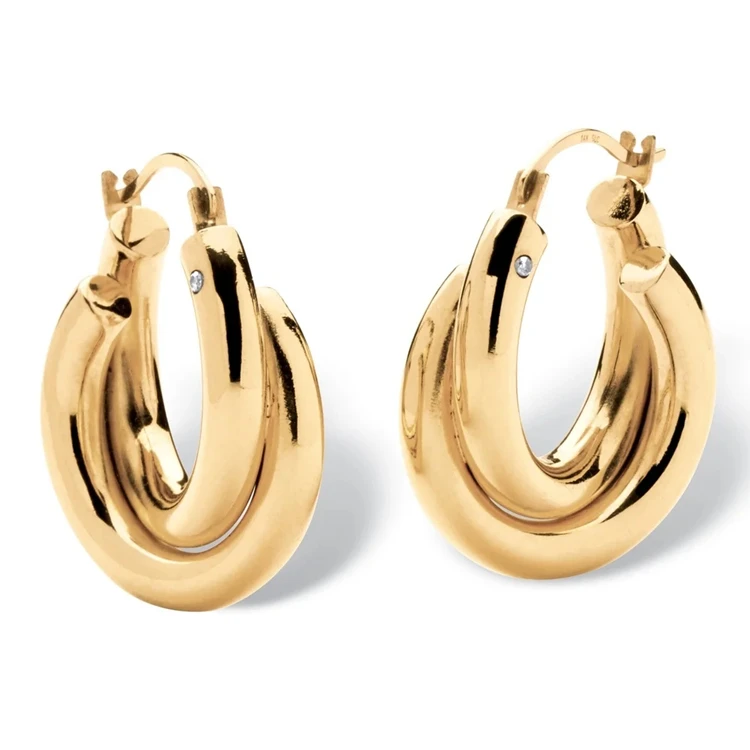 Trendy 316L Stainless Steel Gold Plated Hoop Earrings Women Double Twist Diamond Hoop Earrings, Silver, gold, rose gold and black
Trendy 316L Stainless Steel Gold Plated Hoop Earrings Women Double Twist Diamond Hoop Earrings, Silver, gold, rose gold and black
