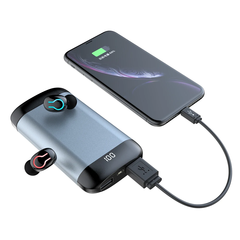 Q66 TWS Bluetooth 5.0 Headphones 6000mAh Charging Box LED Display Stereo Wireless Earphones With Power Bank Features For phone - ANKUX.COM