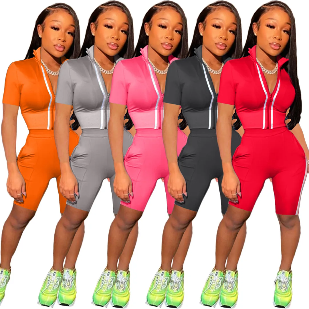 GX8286 Woman Tops Fashionable Breathable Tracksuit woman Solid Color Casual Sport Suit two piece set biker short set, Picture 
GX8286 Woman Tops Fashionable Breathable Tracksuit woman Solid Color Casual Sport Suit two piece set biker short set, Picture