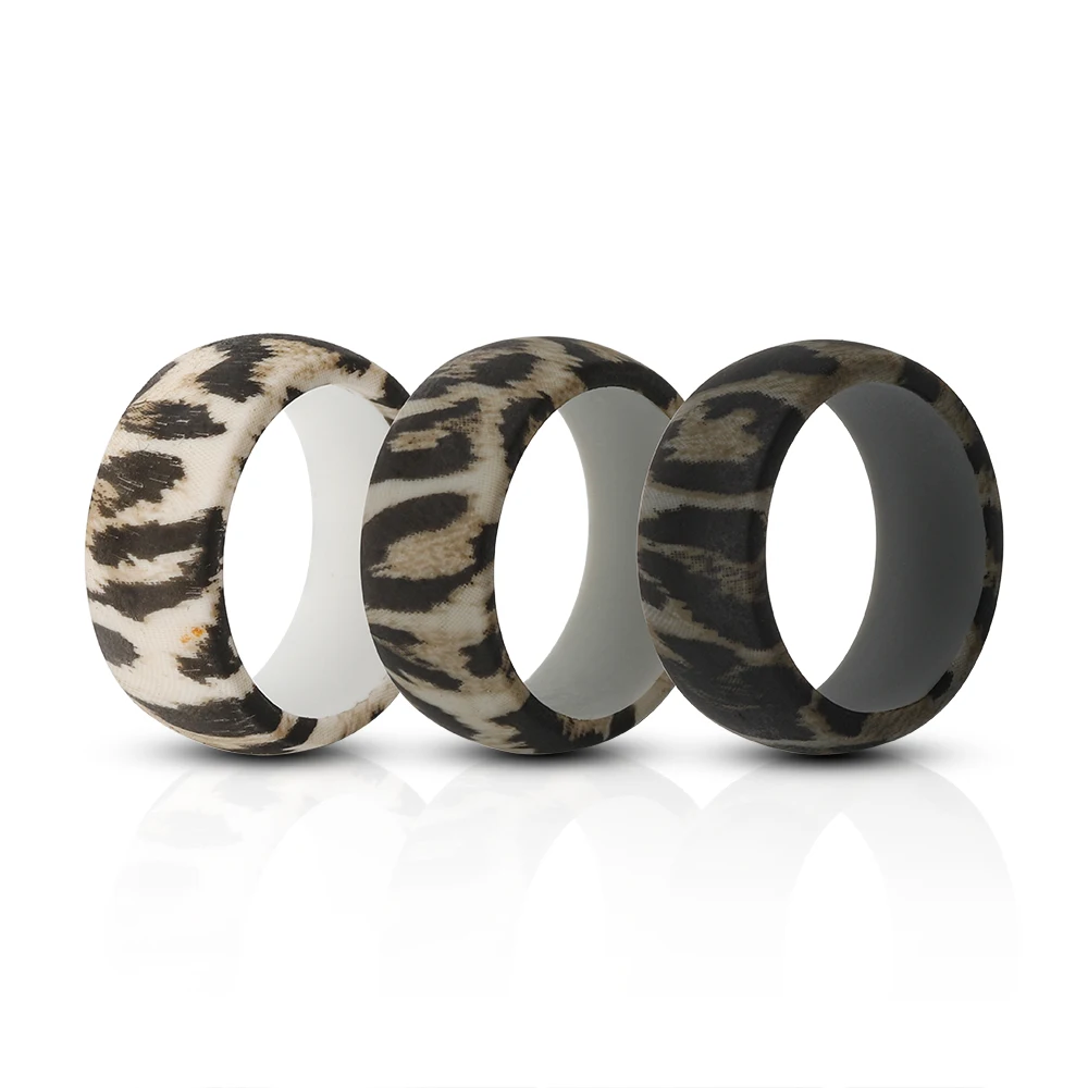 Rubber Wedding Fashion Mens Dome Style Leopard Print Silicone Rings