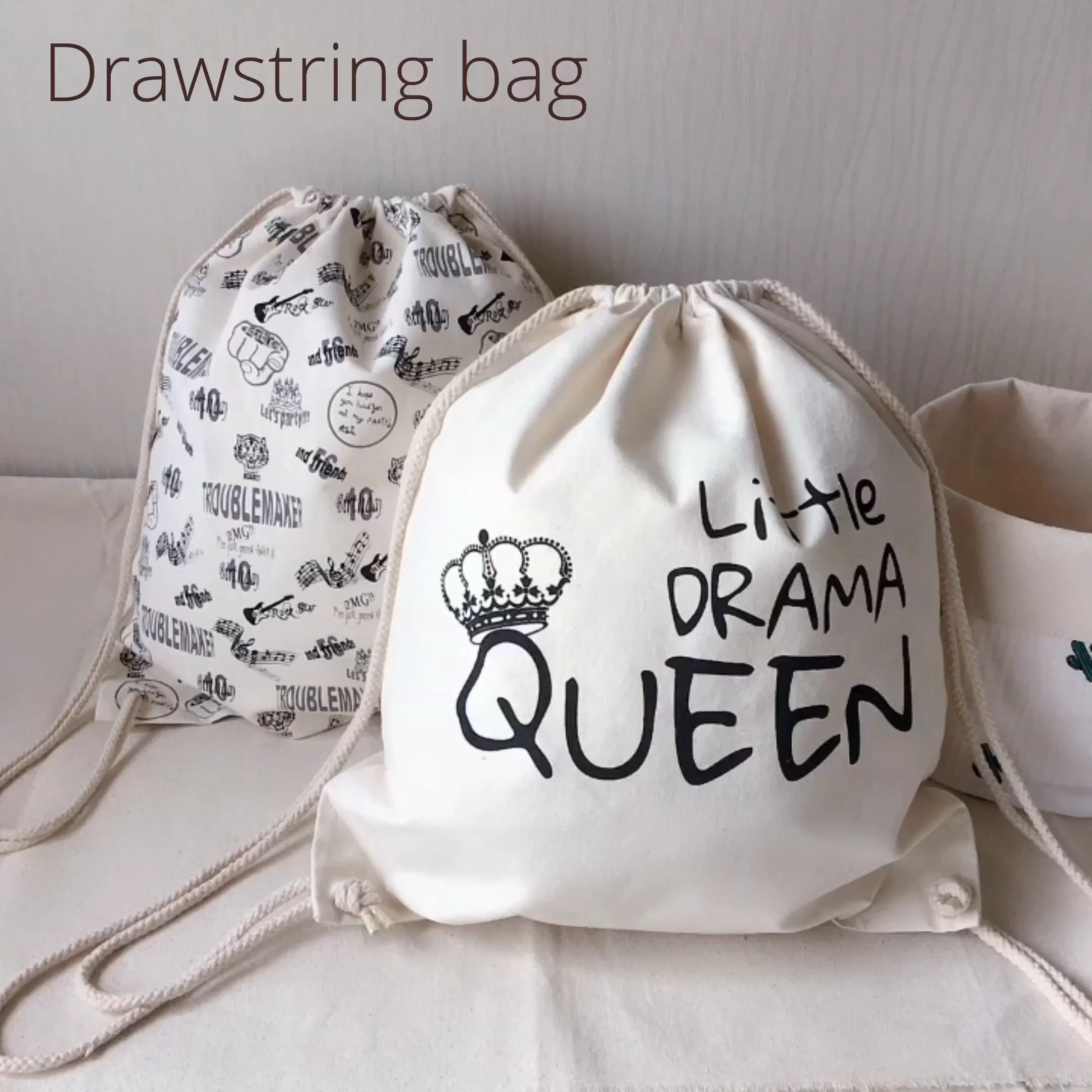 custom print organic cotton twill fabric drawstring bag