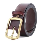 2019 New wholesale brand design brown full grain leather zinc alloy men genuine leather belt