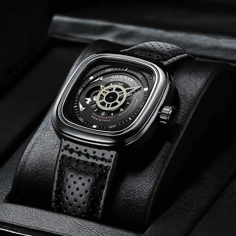 Trend Genuine Leather Strap Mechanical Watches Square Stainless Steel Automatic Watch Reloj Skeleton Mens Wrist Watches, 6 colors
Trend Genuine Leather Strap Mechanical Watches Square Stainless Steel Automatic Watch Reloj Skeleton Mens Wrist Watches, 6 colors