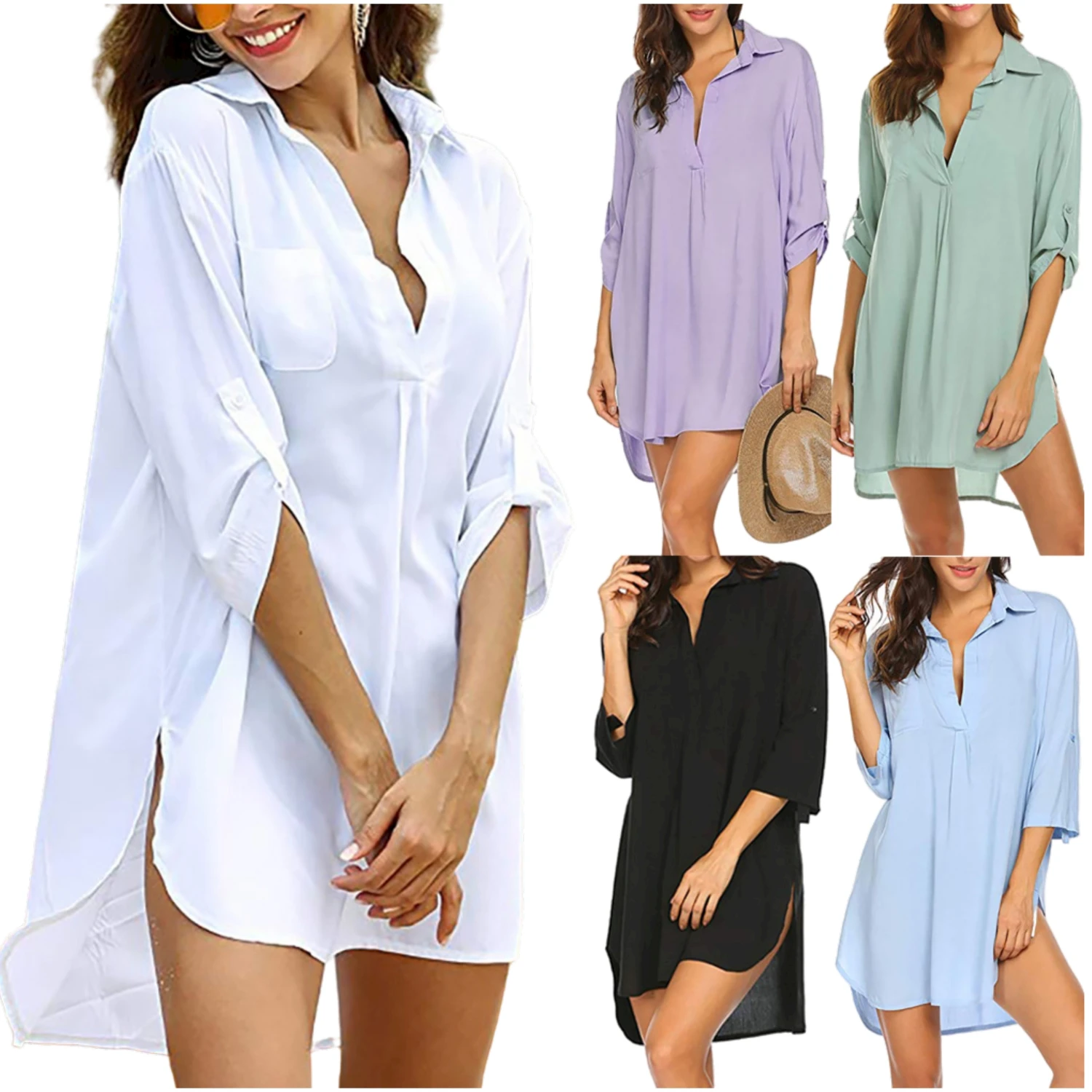 New Women's Shirt Deep V Neckline Pure Color Beach Sunscreen Suit Swimsuit Blouse
New Women's Shirt Deep V Neckline Pure Color Beach Sunscreen Suit Swimsuit Blouse