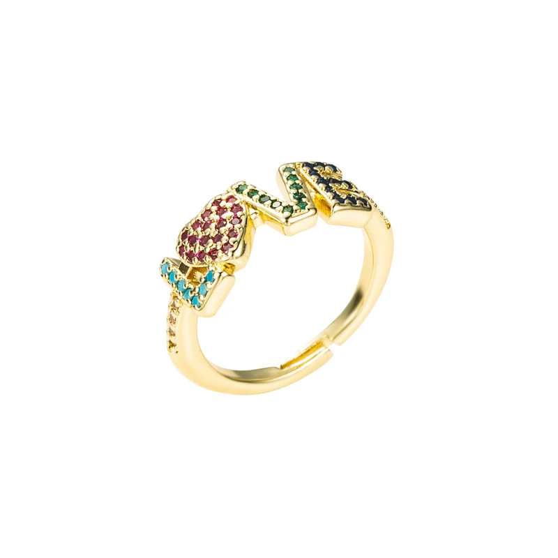 18k Gold Plated Zircon Wide Band Rainbow Rhinestone Love Letter Rings For Women, Picture 
18k Gold Plated Zircon Wide Band Rainbow Rhinestone Love Letter Rings For Women, Picture