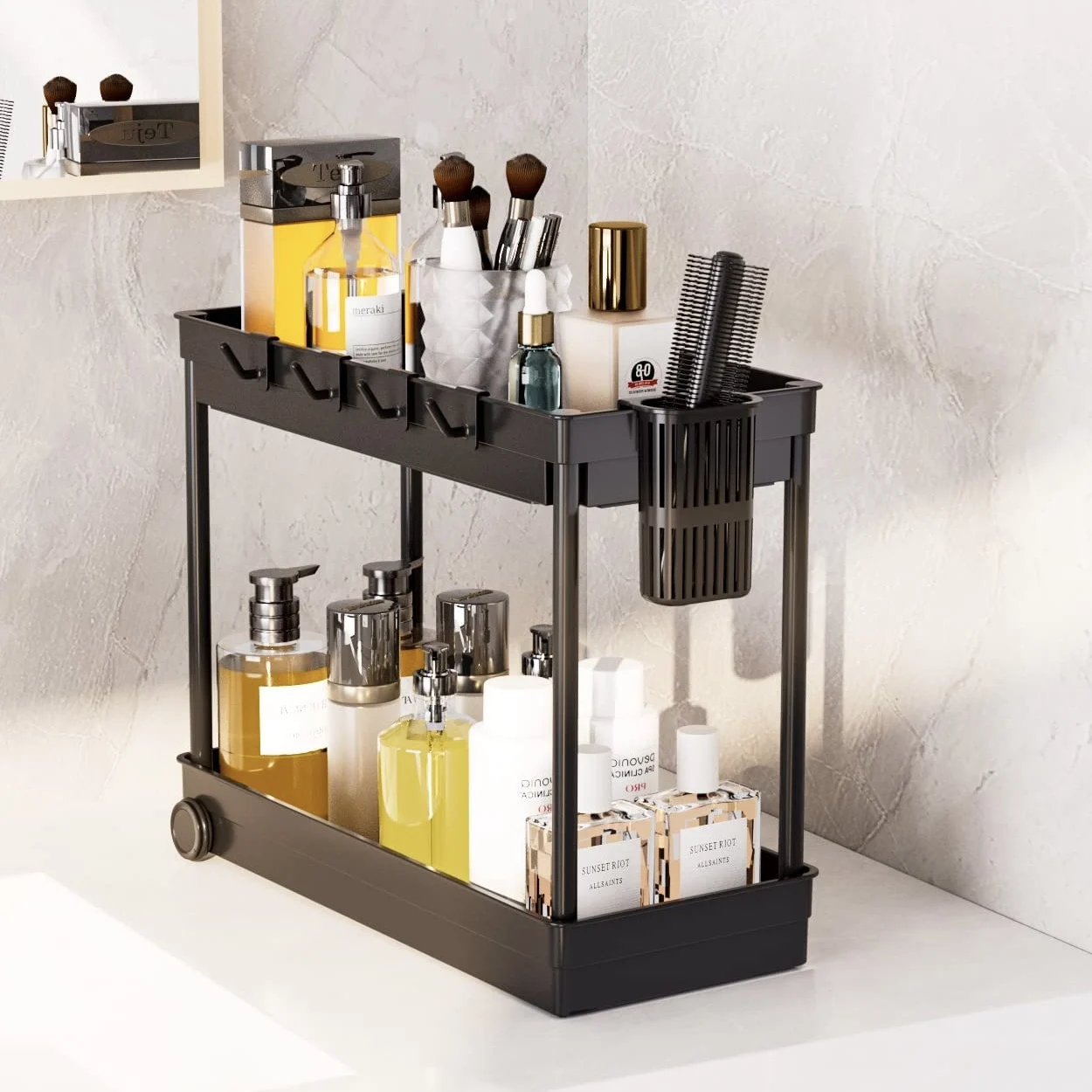 Rollout Under Cabinet elfBasket kitchen organizer Drawer with Hooks Multi-purpose Storage under the sink organizer
Rollout Under Cabinet elfBasket kitchen organizer Drawer with Hooks Multi-purpose Storage under the sink organizer