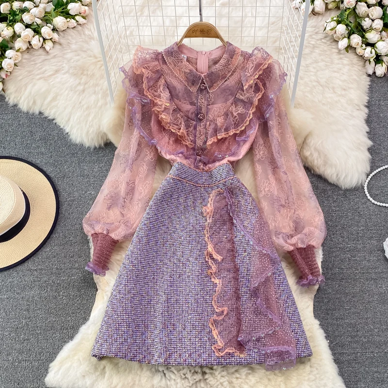 Mid-Length Dress Waist Slimming Elegant Dress Lace Flounce Stitching Women's Spring Autumn 2021 New Fashion Long Sleeve Dress
Mid-Length Dress Waist Slimming Elegant Dress Lace Flounce Stitching Women's Spring Autumn 2021 New Fashion Long Sleeve Dress