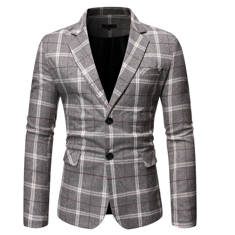 

New Design Men's Double Breasted Checked Blazers Slim Plaid Casual Blazer Jacket For Men, Picture shown