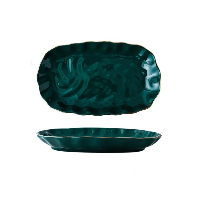 Luxury Gold Plating Ceramic Porcelain 14 Inch Glossy Green Oval Fish Irregular Plates
Luxury Gold Plating Ceramic Porcelain 14 Inch Glossy Green Oval Fish Irregular Plates