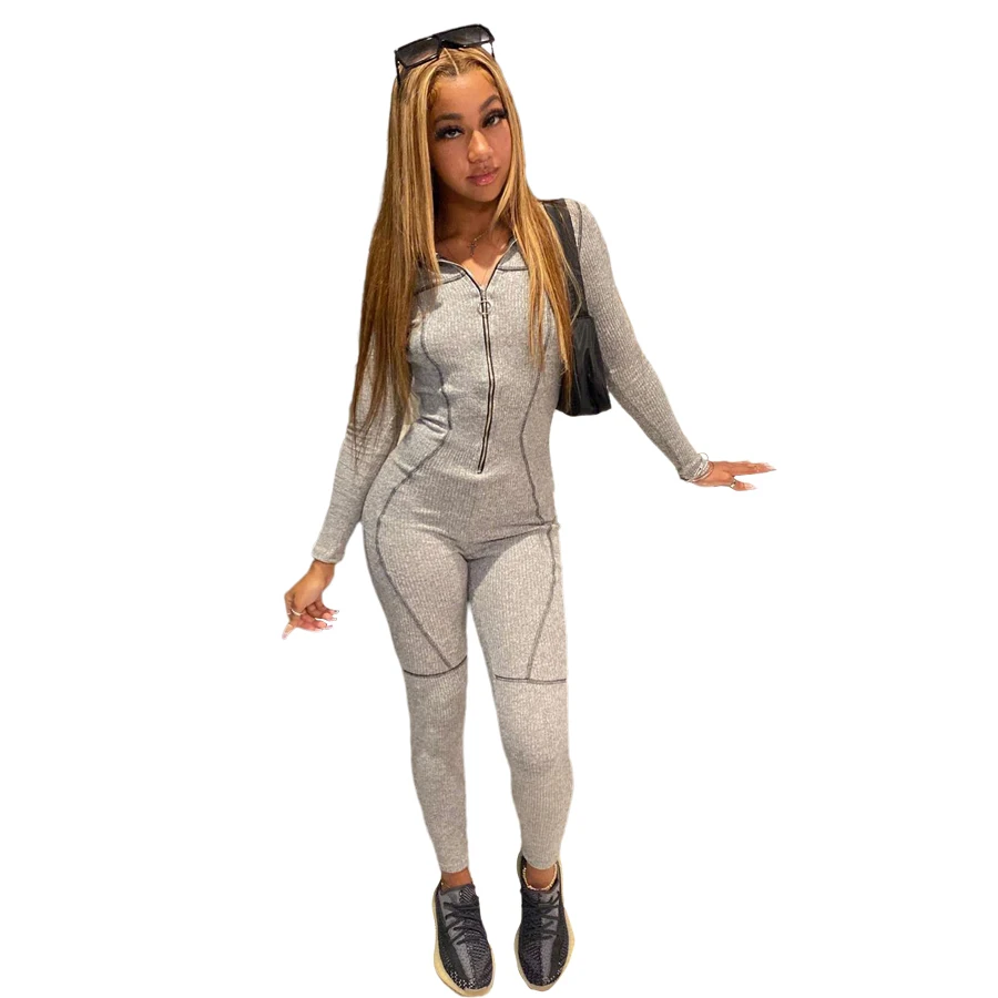 K21Q07675 Autumn Fashion Rib Knit Slim Jumpsuit Long Sleeve Zipper Lapel Lapel Women's Tight High Street Jumpsuit
K21Q07675 Autumn Fashion Rib Knit Slim Jumpsuit Long Sleeve Zipper Lapel Lapel Women's Tight High Street Jumpsuit