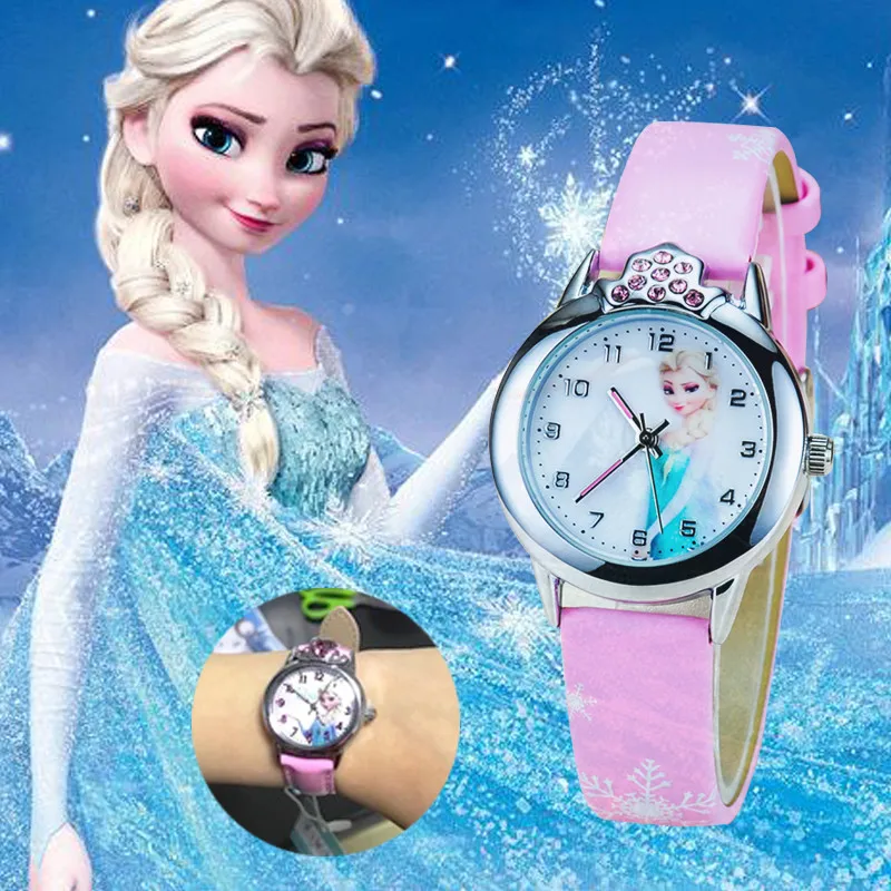 Animasyonlu Film dondurulmuş prenses Elsa Ann karikatür quartz saat kristal elmas Dial saatler kızlar için yılbaşı hediyeleri çocuk oyuncak