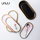 High quality elegant wedding decoration oval shape marble food serving tray with gold rim