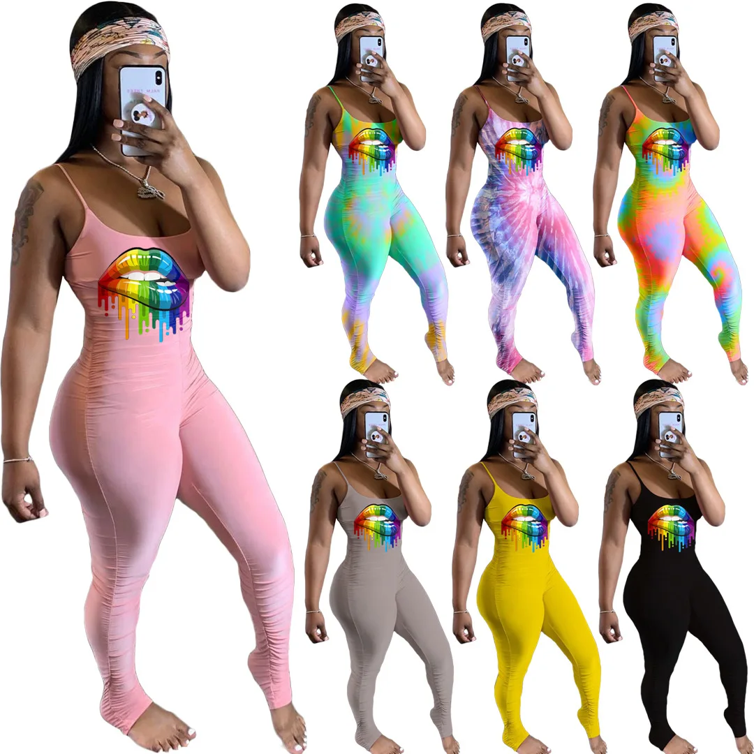 wholesale Amazon Women's clothing lip printed Pleated jumpsuit for women long stacked pants
wholesale Amazon Women's clothing lip printed Pleated jumpsuit for women long stacked pants
