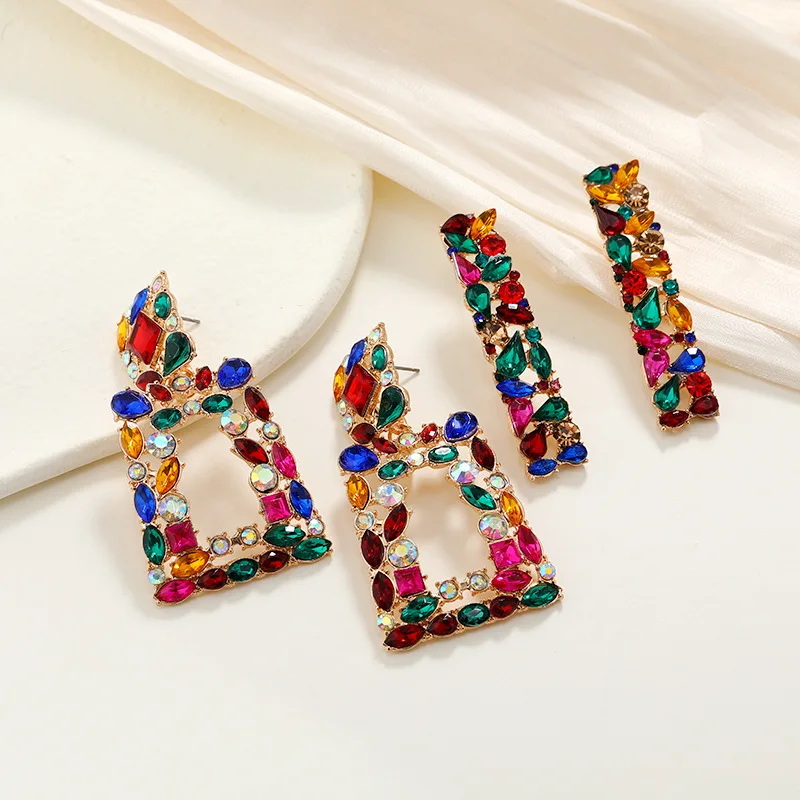 New Arrival Hot Style Good Quality Exaggerated Temperament Geometric Trapezoid Colorful Set Diamond Jewelry Earrings Trendy
New Arrival Hot Style Good Quality Exaggerated Temperament Geometric Trapezoid Colorful Set Diamond Jewelry Earrings Trendy