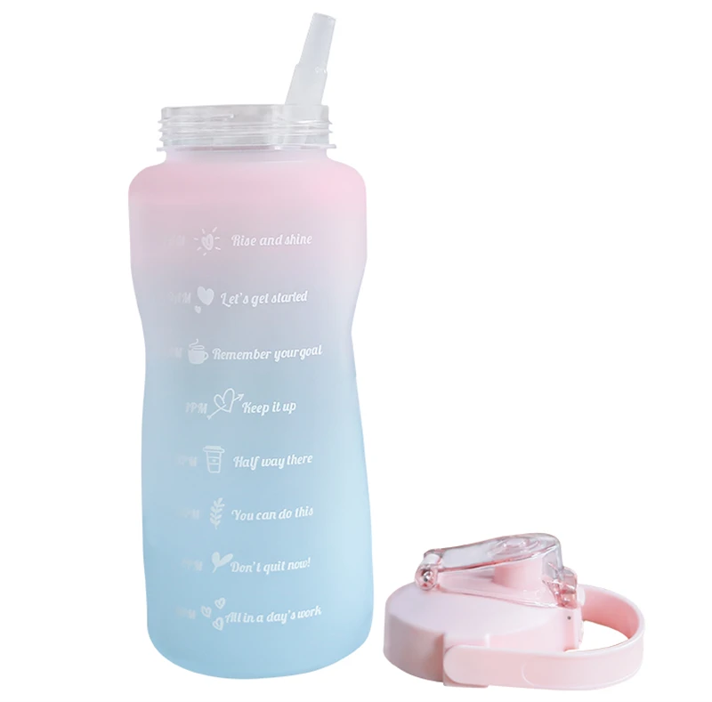 Two color gradient 64oz gym sport motivational water jug straw water bottle with time marker, Customized color
Two color gradient 64oz gym sport motivational water jug straw water bottle with time marker, Customized color
