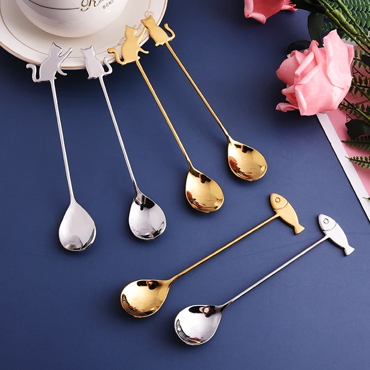 High quality SUS304 stainless steel children tableware cute fish and cat animal spoon cutlery, Gold
High quality SUS304 stainless steel children tableware cute fish and cat animal spoon cutlery, Gold