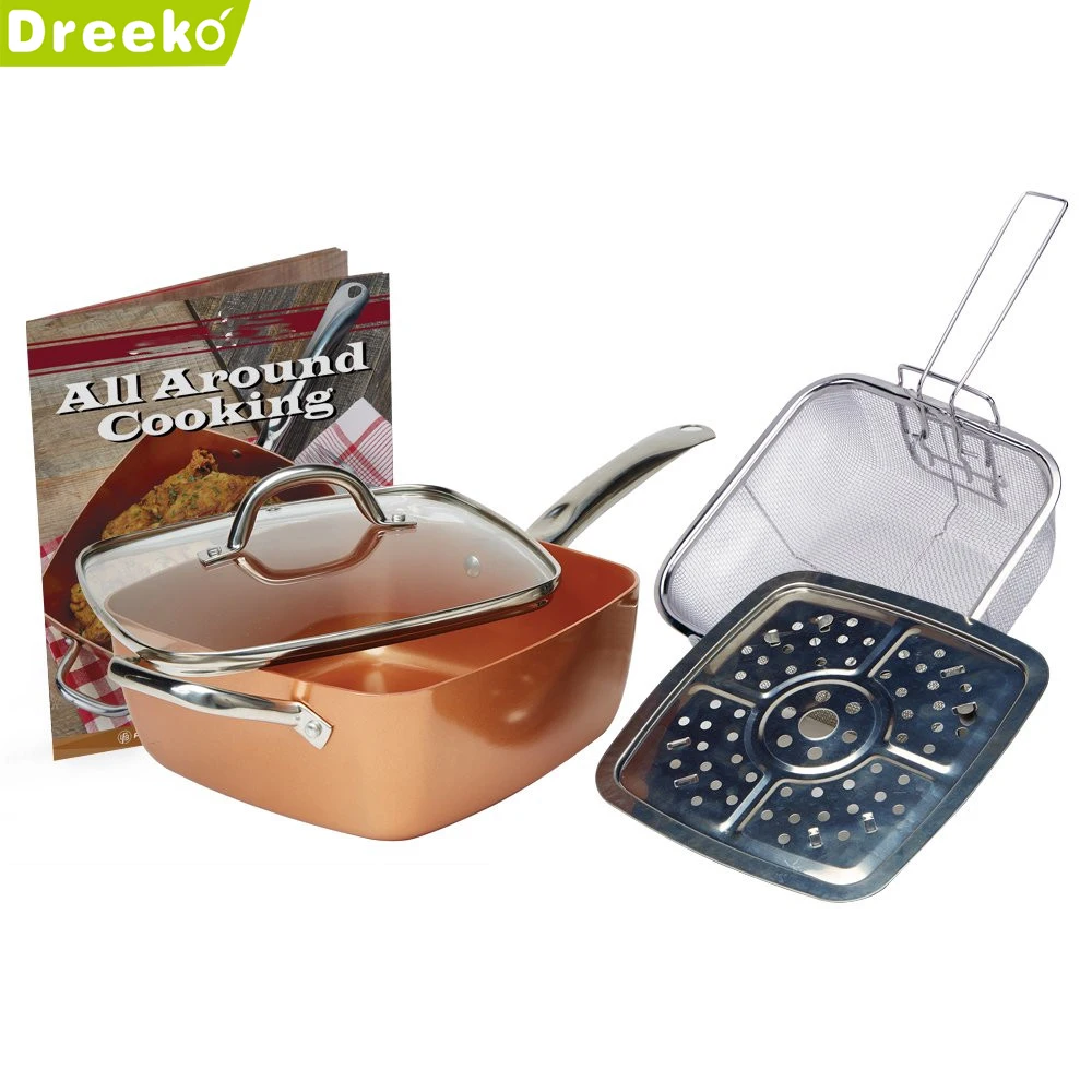 9.5inch 4 pcs stainless steel handle nonstick copper Square pan with Induction Bottom, Copper/black
9.5inch 4 pcs stainless steel handle nonstick copper Square pan with Induction Bottom, Copper/black