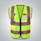 Outdoor Bright Safety Clothing with PVC Clear ID Holder US Size Neon Yellow Zipper Front Two Tones Polyester Safety Vest