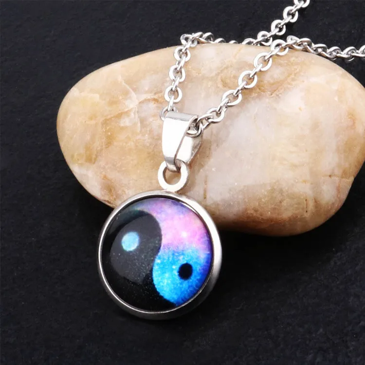 Ladies custom stainless steel necklace 12MM time gem yin and yang pendant jewelry clavicle chain, Silver
Ladies custom stainless steel necklace 12MM time gem yin and yang pendant jewelry clavicle chain, Silver
