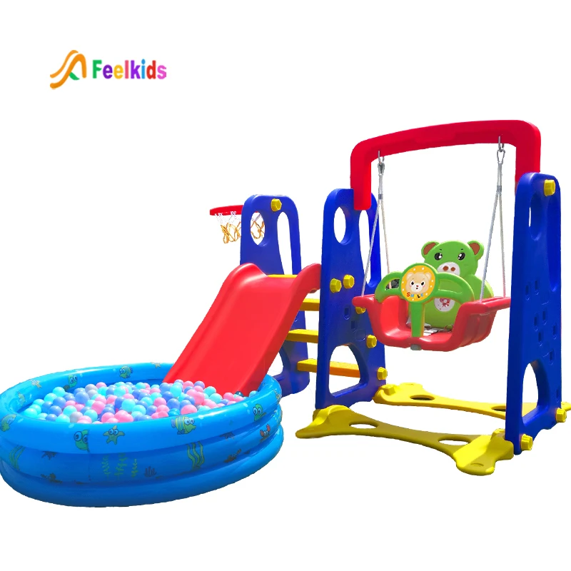 

Feelkids home use multi-color new design plastic kids slide and swing indoor toy, Pink/turquoise/blue