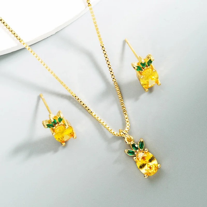 Wholesale cute pineapple CZ zircon platinum plated 925 sterling silver pineapple jewelry set for girls, Picture shows
Wholesale cute pineapple CZ zircon platinum plated 925 sterling silver pineapple jewelry set for girls, Picture shows