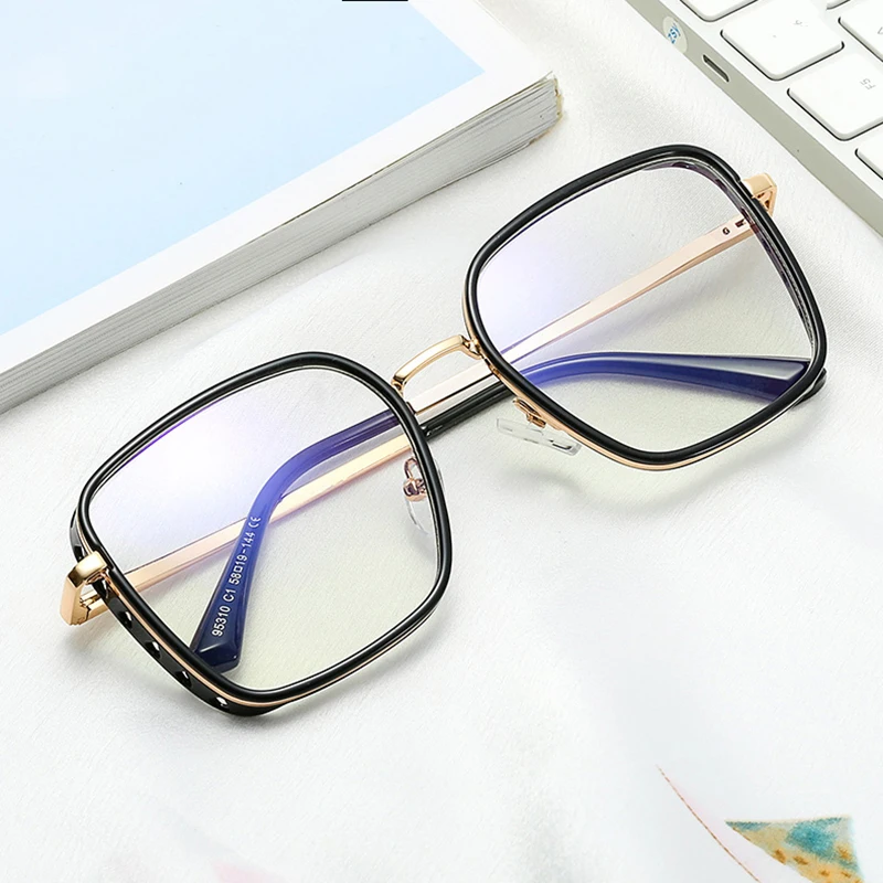 

Unisex Oversized Modern Square Metal Design Anti Blue Light Blocking Glasses Optical Eyeglasses Frame, 6 colors