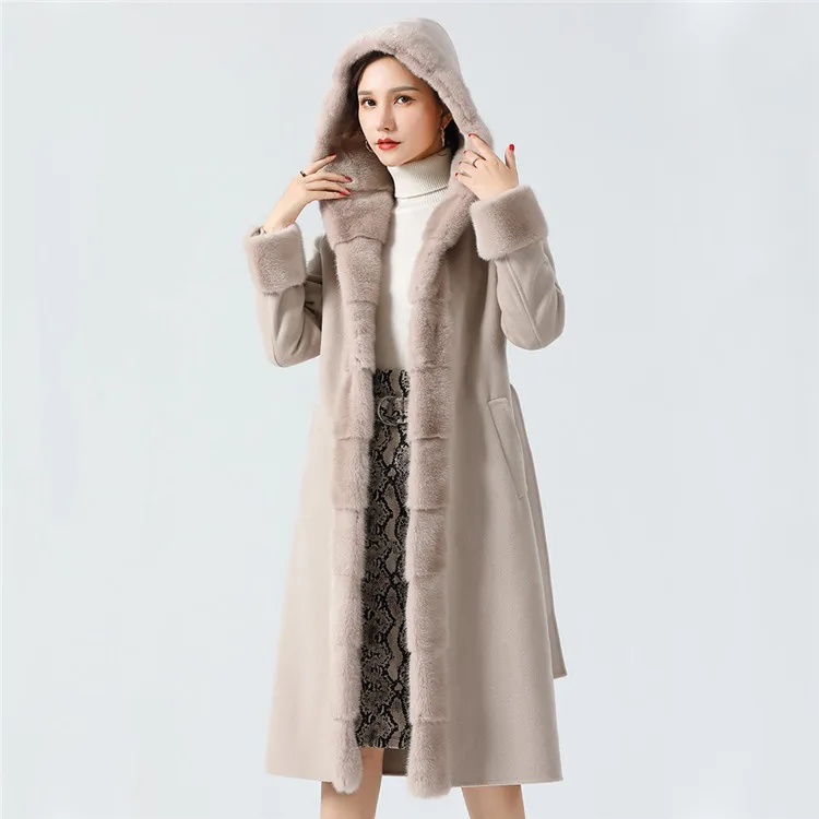 New Handmade Real Hooded Long Fur Jacket Women Winter Cashmere Wool Coats with Mink Fur Trim
New Handmade Real Hooded Long Fur Jacket Women Winter Cashmere Wool Coats with Mink Fur Trim