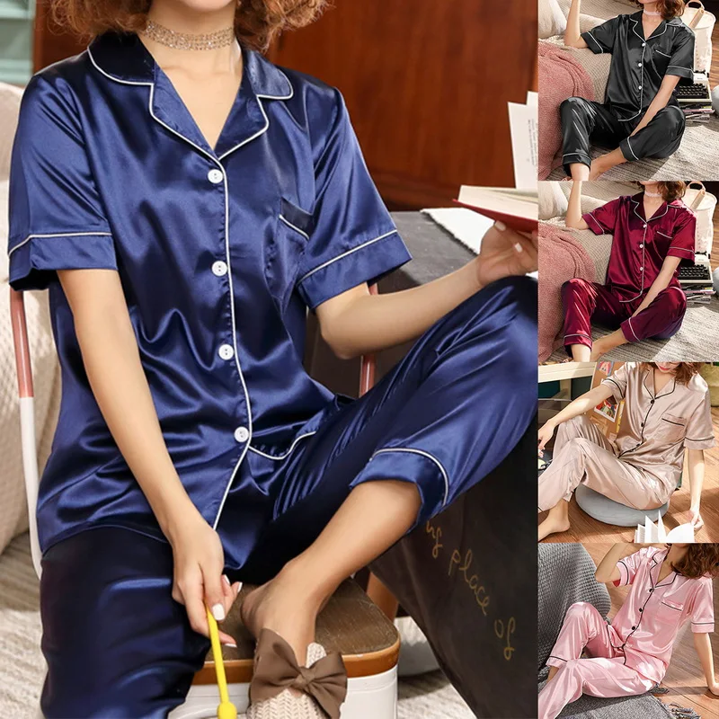 Imitated Silk Women Pajamas Set Large Size Comfortable Silky Ladies Home Wear Wholesale Satin Pajamas, Picture shows
Imitated Silk Women Pajamas Set Large Size Comfortable Silky Ladies Home Wear Wholesale Satin Pajamas, Picture shows