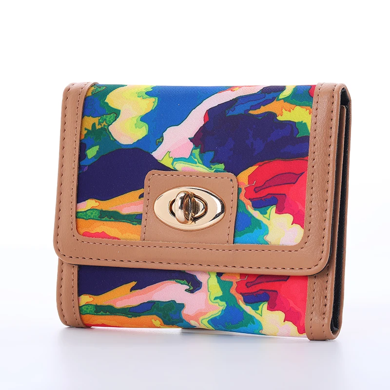 Fashion colorful pattern short coin purse women small trifold clutch wallet with lock, As the picture or customized
Fashion colorful pattern short coin purse women small trifold clutch wallet with lock, As the picture or customized