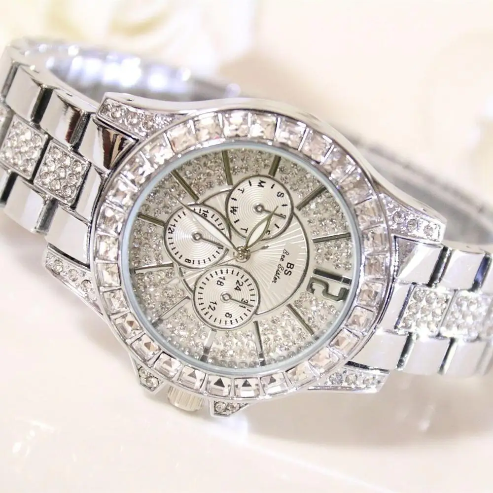 

2020 BS BEE SISTER Wristwatches Quartz Movement Silver Diamonds Luxury Women Lady Watches