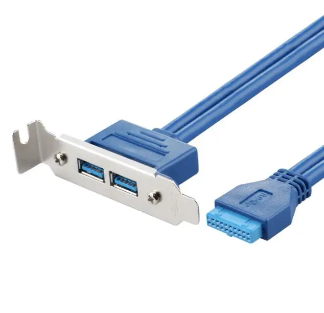 

50cm blue/black 20pin female to Double USB 3.0 A female with panel mount screw cable