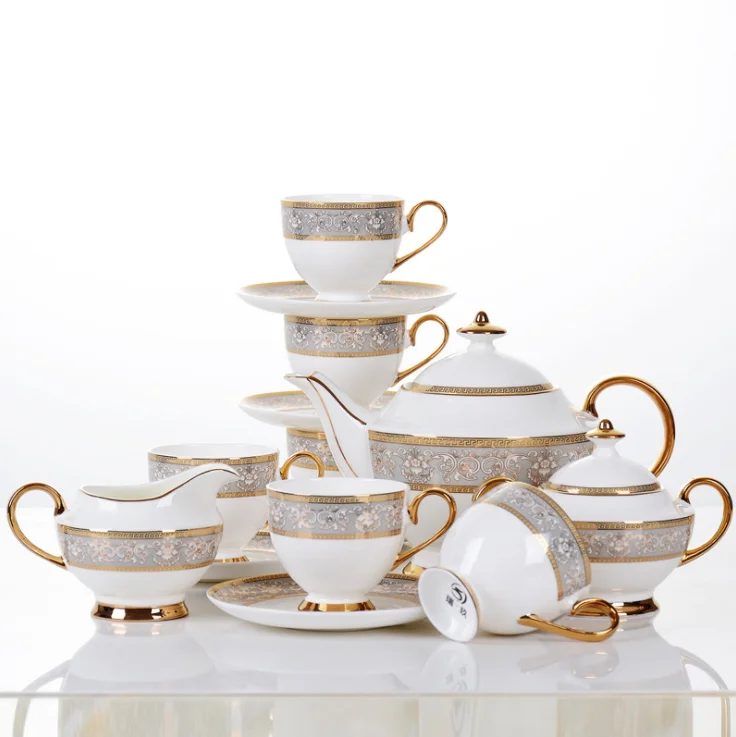 Luxury Gold arabic design bone china 15 pcs tea pot set porcelain coffee cup saucers for home use, Gold rim
Luxury Gold arabic design bone china 15 pcs tea pot set porcelain coffee cup saucers for home use, Gold rim