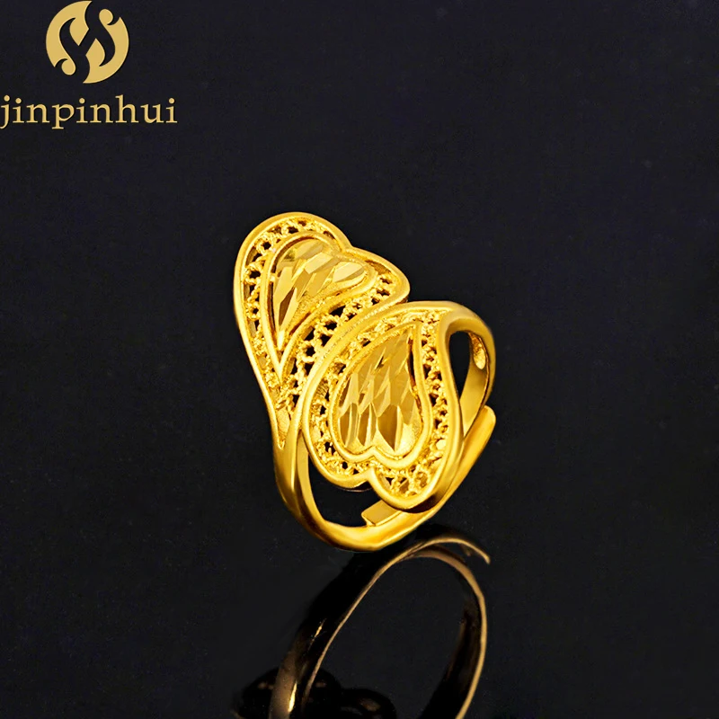 Jinpinhui jewelry double heart gold plated sand gold ring female heart openings female ring
Jinpinhui jewelry double heart gold plated sand gold ring female heart openings female ring