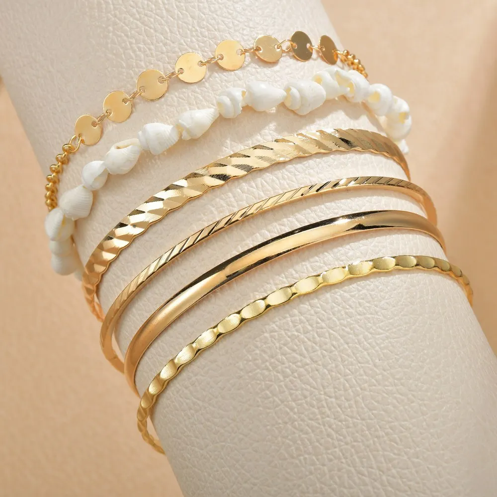 

Bohemian 5pcs Rose Gold Plated Wrap Bangle Boho Style Multiple Layered Stackable Bangles Bracelet Set For Women, Rose gold color