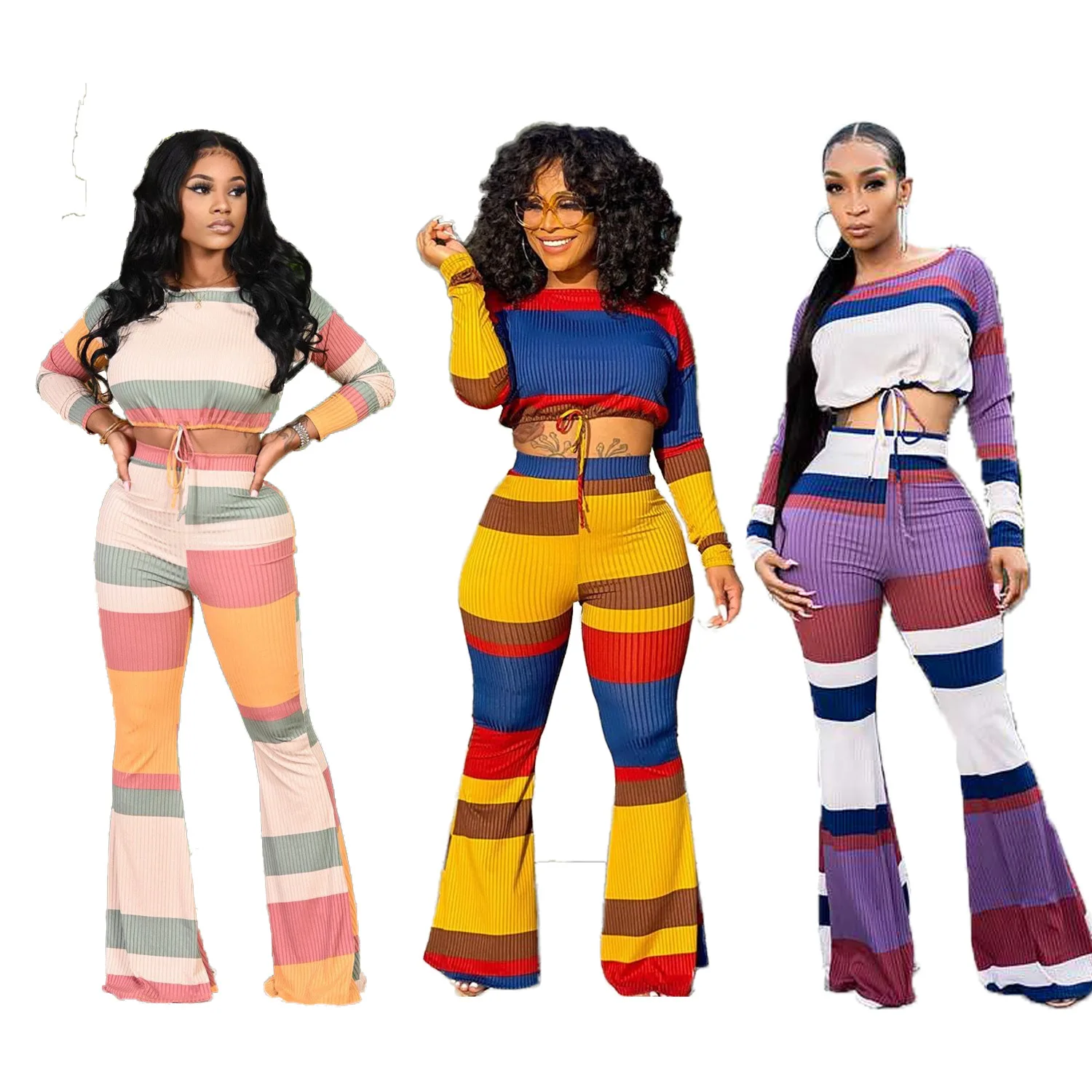 RsCY1259 two piece pants sets women long sleeve crop top+loose pants print show waist lace-up, Shown
RsCY1259 two piece pants sets women long sleeve crop top+loose pants print show waist lace-up, Shown
