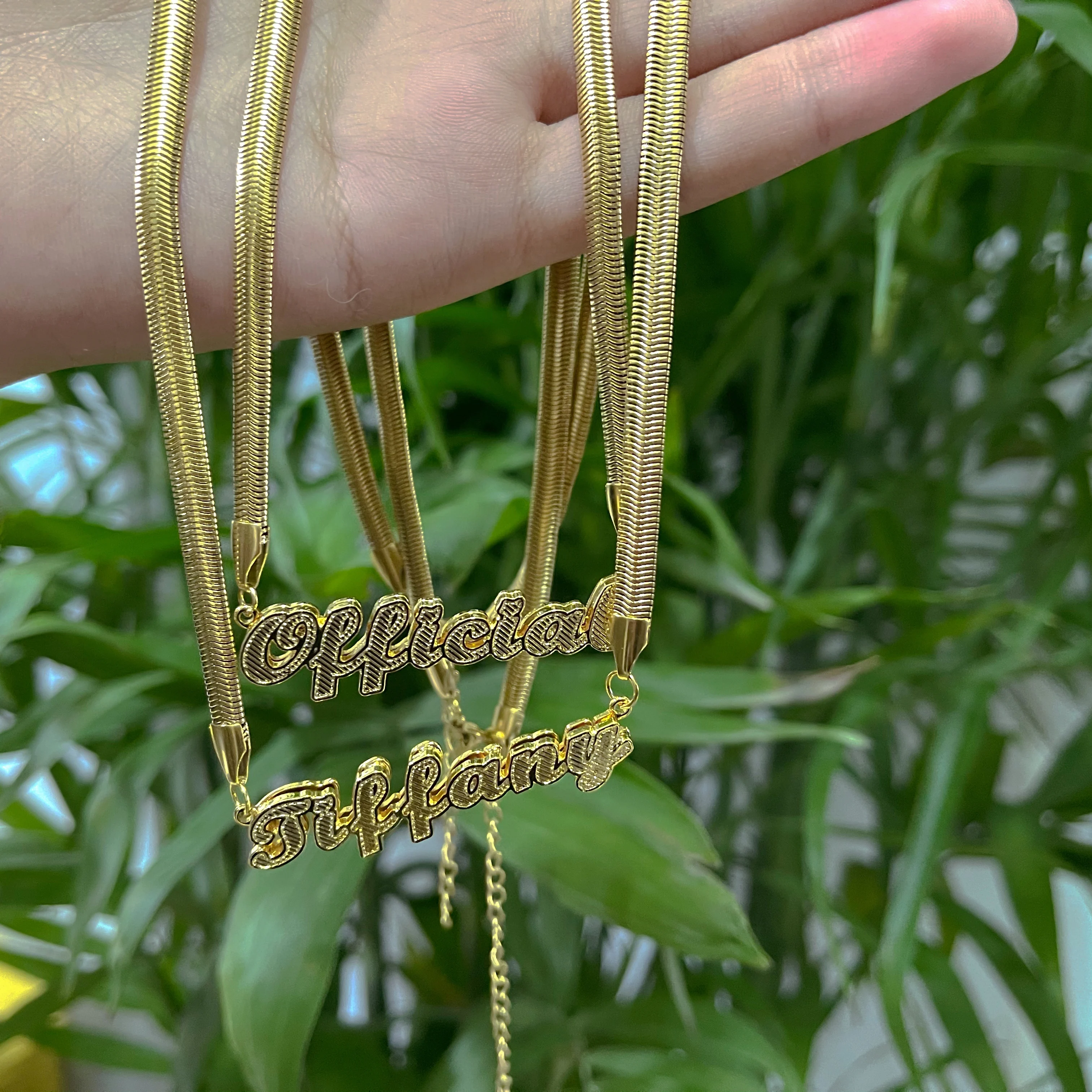 Hot selling blade chain custom necklace custom name stainless steel name snake chain necklace lady, Picture
Hot selling blade chain custom necklace custom name stainless steel name snake chain necklace lady, Picture