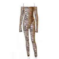 

Tiger print slash neck slit long sleeve sexy jumpsuit autumn winter women streetwear slim outfits body