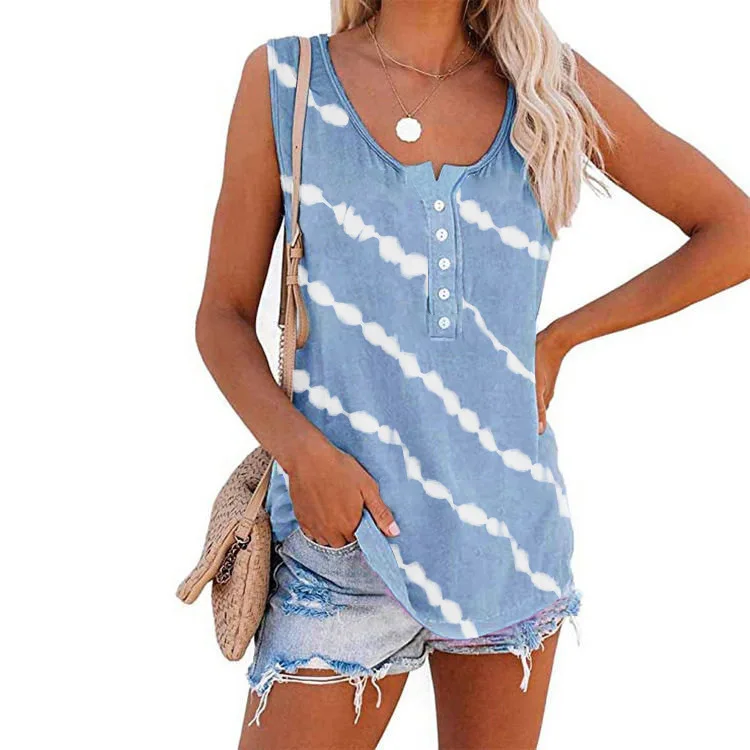 2021 new summer women's round neck casual diagonal striped neckline button sleeveless T-shirt vest
2021 new summer women's round neck casual diagonal striped neckline button sleeveless T-shirt vest