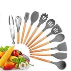 High Temperature Resistant Kitchenware Set 11 Silicone Non-stick Cookware Kitchenware With Wooden Handle Box Package
