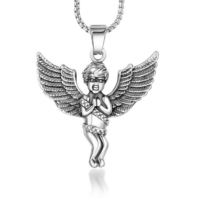 

Idea stainless steel character portrait little boy life angel pendant necklace personality European and American accessories