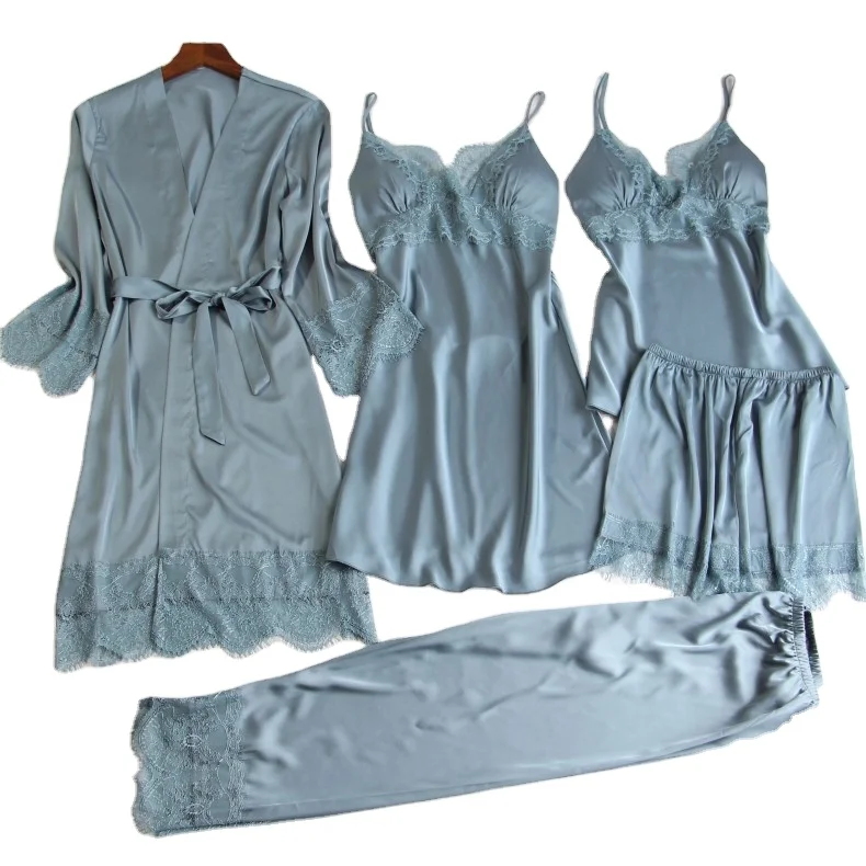 SFY-Y102 Five piece pajamas set imitated silk solid color sleepwear quarter sleeve sexy lace women nightgown
SFY-Y102 Five piece pajamas set imitated silk solid color sleepwear quarter sleeve sexy lace women nightgown