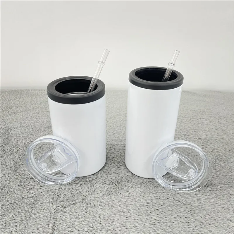 

12oz blank sublimation white DIY straight tumbler combo 12oz can cooler with slider lids for Dye Sublimation Heat Press