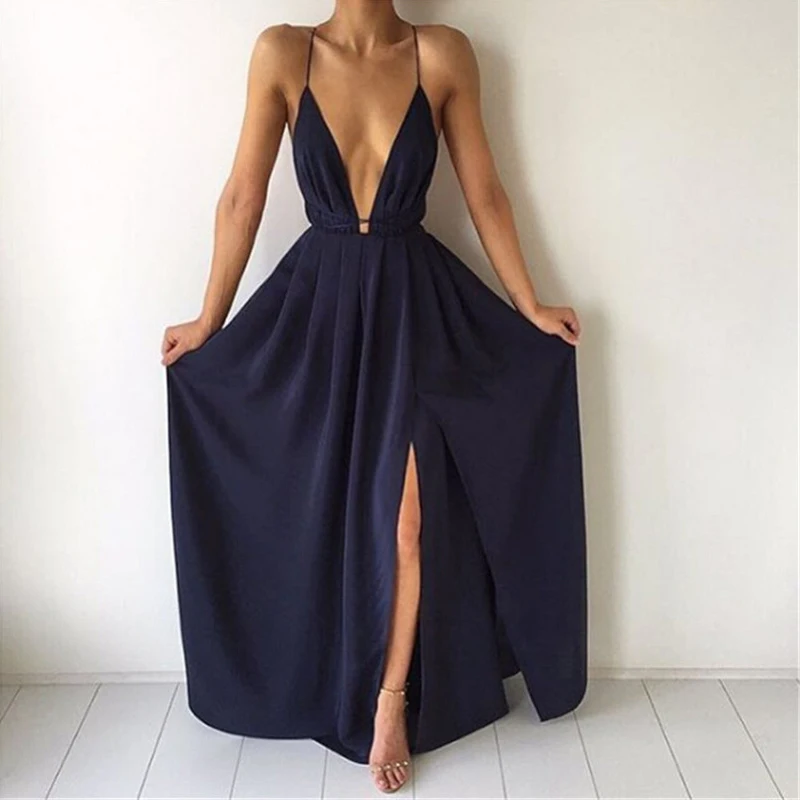 Summer Maxi Dress Women Solid Color Sexy Deep V-Neck Sleeveless Spaghetti Strap Backless High Split Long Sundress Vestidos
Summer Maxi Dress Women Solid Color Sexy Deep V-Neck Sleeveless Spaghetti Strap Backless High Split Long Sundress Vestidos