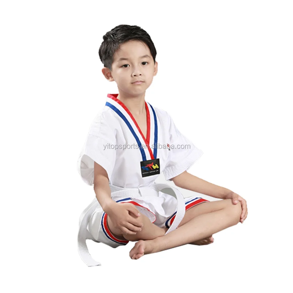 Cheap kids short sleeve taekwondo uniforms for summer