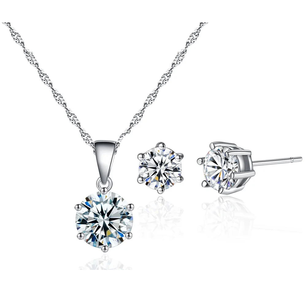 Cubic Zirconia Silver Stud Earrings Shiny Zircon Bridal Wedding Jewelry Necklace Earring Set
Cubic Zirconia Silver Stud Earrings Shiny Zircon Bridal Wedding Jewelry Necklace Earring Set